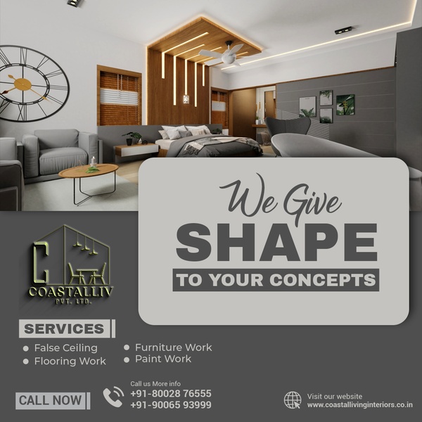 interior design service, home interior renovation, false ceiling installation, furniture fitting service, flooring installation, interior remodeling, home decor service, brand awareness, product launch, lifestyle, modern typography, trustworthy, warm, neutral, brown, black